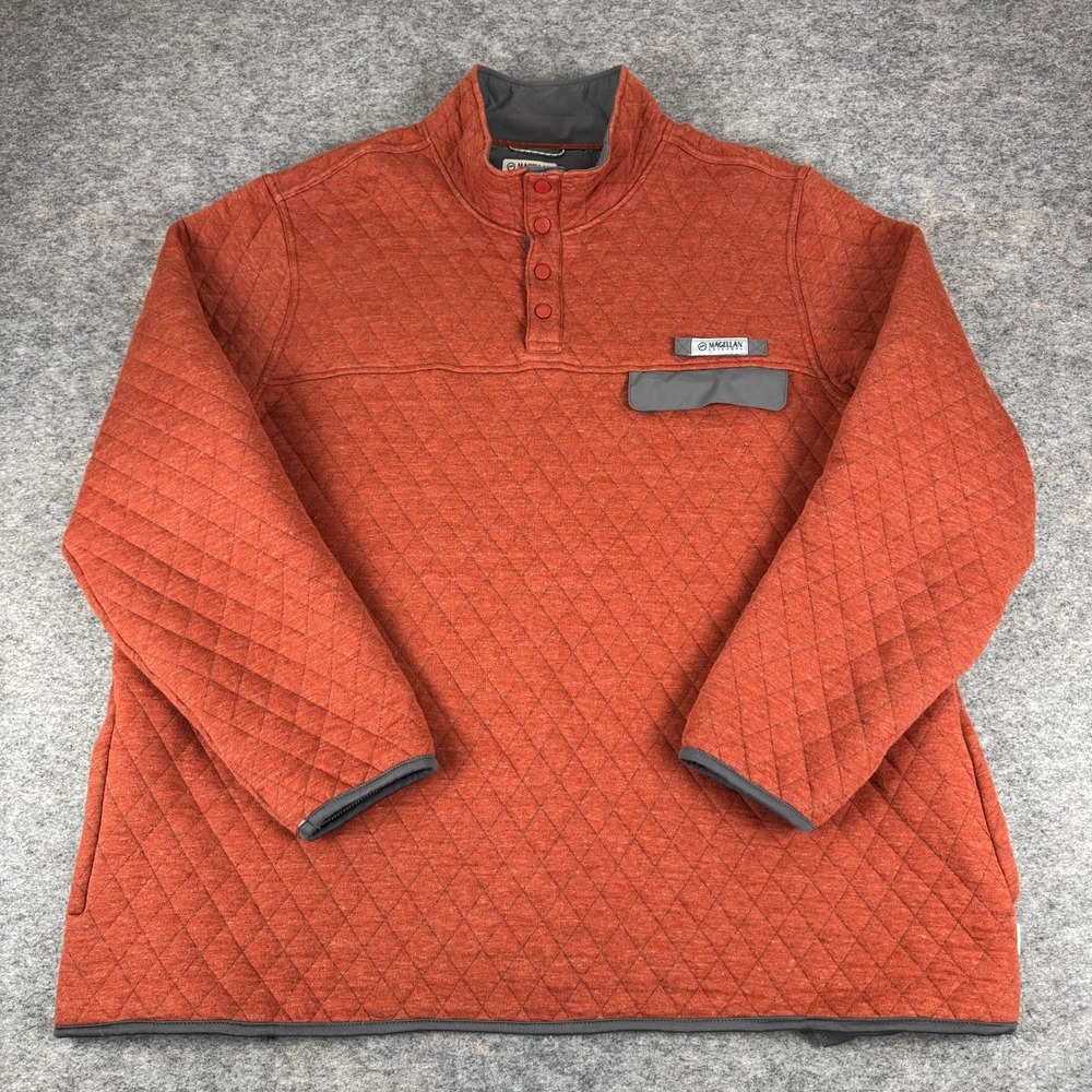 Magellan Outdoors Flex Snap Quilted Pullover Classic Fit Orange Mens 3XL